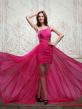 Sweet One Shoulder Beading Hot Pink Discount Sexy Prom Dress with Brush Train PDML048PSFOR