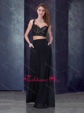 Two Piece Column Straps Applique Prom Dress in Black PME1934-2FOR