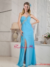 2014 Modest Aqua One Shoulder Beading Colomn Chiffon Prom Dress XYYWL04175PSFOR