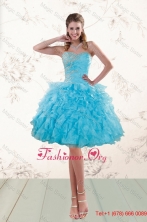 2015 Fashionable Baby Blue Beaded Prom Gown with  Ruffles XFNAO011TZCFOR