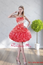 2015 Fashionable Strapless Watermelon Red Prom Dresses With Appliques and Ruffles XFNAOA43TZBFOR