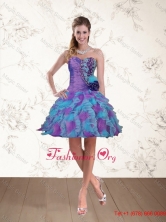 2015 Spring Sweetheart Beaded Multi Color Prom Dresses with Hand Made Flower QDZY453TZCFOR