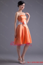 A-line Orange Red Strapless Sash Knee-length Satin Prom Dress FFPD0891FOR