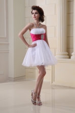 A-line Strapless Beading and Ruching Organza White Prom Dress FVPD059FOR