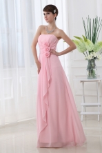 A-line Strapless Hand Made Flowers Chiffon Baby Pink Prom Dress FVPD098FOR