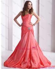 Affordable Ruching and Beading Prom Dress with Brush Train WMDPD222FOR