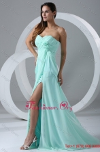 Aqua Blue High Slit Sexy Prom Dress with Flowers and Ruching FFPD0624FOR