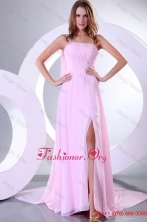 Beading and Ruche One Shoulder Baby Pink Watteau Train Prom Dress FFPD0106FOR