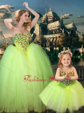 Beautiful Beaded Really Puffy Prom Dress in Yellow Green and Classical Spaghetti Straps Little Girl Dress with Beading DXZH017FOR