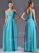 Beautiful Empire Aqua Blue Long Prom Dress with Beading and Ruching THPD260FOR
