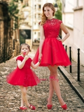 Beautiful High Neck Backless Prom Dress in Red and Beautiful Mini Length Little Girl Dress with Cap Sleeves DXZH013FOR