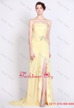 Beautiful Strapless Beaded and High Slit Prom Dresses in Yellow DBEE030FOR