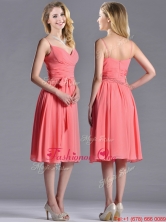 Best Spaghetti Straps Watermelon Prom Dress with Ruching and Bowknot THPD231FOR