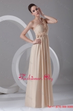 Champagne Empire One Shoulder Chiffon Hand Made Flowers Prom Dress FFPD0975FOR