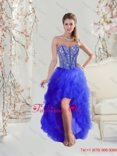 Cheap Beaded and Ruffles High Low Prom Dresses in Royal Blue QDDTA5004-4FOR