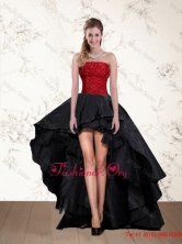 Cheap High Low Strapless Beaded Prom Dresses in Red and Black QDZY597TZBFOR