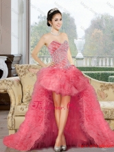 Classical 2015 Appliques and Ruffles Sweet 16 Dress in Watermelon QDDTC41003FOR