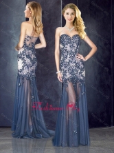 Column Navy Blue Prom Dress with Appliques and Beading PME1923FOR