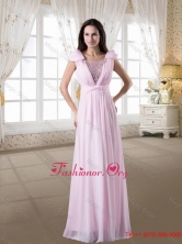 Discount Empire Scoop Beading Pink Prom Dress with Cap Sleeves WD4-565PSFOR