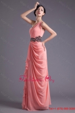 Elegant Column One Shoulder Chiffon Appliques Watermelon Prom Dress FFPD01047FOR
