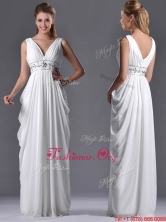 Elegant Empire V Neck Chiffon White Prom Dress for Graduation THPD262FOR