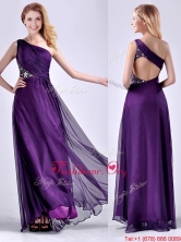 Elegant One Shoulder Criss Cross Purple Prom Dress with Beading THPD151FOR