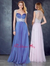 Empire Applique Lavender Prom Dress with See Through Back PME1941FOR