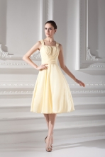 Empire Light Yellow Knee-length Short Prom Dress with Ruching FVPD334FOR