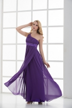 Empire One Shoulder Beading Chiffon Purple Prom Dress  FVPD161FOR