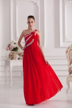 Empire One Shoulder Floor-length Beading Red Prom Dress FVPD311FOR