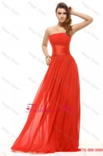 Empire Orange Red Strapless Ruching Floor-length Prom Dress FFPD0513FOR