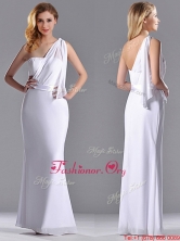 Exclusive Column White Chiffon Backless Prom Dress with One Shoulder THPD187FOR