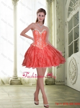 Exquisite Short Beading and Ruffles Coral Red Prom Dress for 2015 SJQDDT23003-3FOR