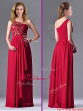 Fashionable Empire One Shoulder Sequins Red Prom Dress with Side Zipper THPD275FOR
