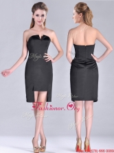 Fashionable Front Short Back Long V Neck Prom Dress in Black THPD042FOR