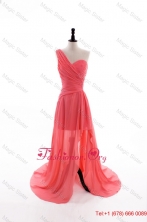 Gorgeous Column One Shoulder Watermelon Prom Dresses with Ruching DBEES164FOR