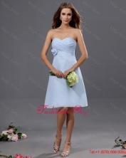 Gorgeous Ruching and Hand Made Flower Short Prom Dress in Light Blue DBEE527FOR