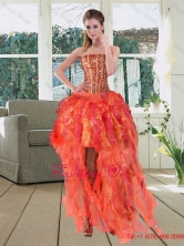 High Low Multi Color Strapless Prom Dresses with Beading and Ruffles QDZY251TZBFOR