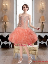 Modest Ball Gown Watermelon Prom Dresses with Beading and Ruffles SJQDDT69003FOR