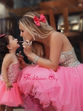 Most Popular Knee Length Beautiful Prom Dress with Beading and New Style Beaded Little Girl Dress with Strapless DXZH003FOR