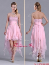 New Arrivals Beaded Bust High Low Chiffon Prom Dress in Baby Pink THPD098FOR