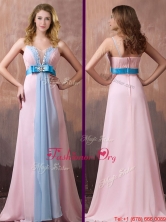 New Style Spaghetti Straps Beaded and Bowknot Prom Dress with Brush Train THPD327FOR