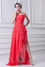 One Shoulder Asymmetrical Prom Dress with Ruching and Beading FVPD283FOR