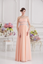 Peach Empire Strapless Prom Dress with Ruching and Beading FVPD256FOR