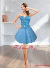 Perfect 2015 Short Sweetheart Tulle Blue Prom Dress with Beading SJQDDT12003FOR