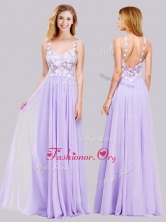 Popular Straps Applique Lavender Long Prom Dress in Chiffon PME2017FOR
