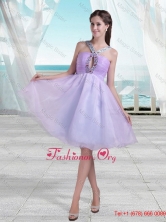 Pretty A Line V Neck Knee Length Beading Prom Dress in Lavender UNIONFv6306PSFOR