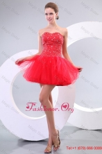 Red A-line Sweetheart Beading Tulle Mini-length Prom Dress FFPD0276FOR