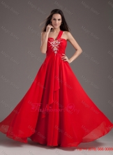 Red Empire One Shoulder Floor-length Chiffon Beading Prom Dress 15207 WYNK006FOR