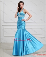 Sweet Mermaid Halter Top Prom Dresses with Beading in Baby Blue DBEE449FOR